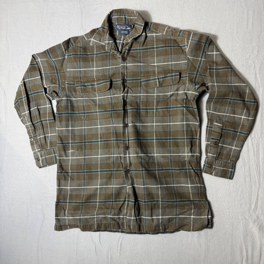 Polo Ralph Lauren Benford Flannel Shirt Mens Small Olive Green Plaid Button Down